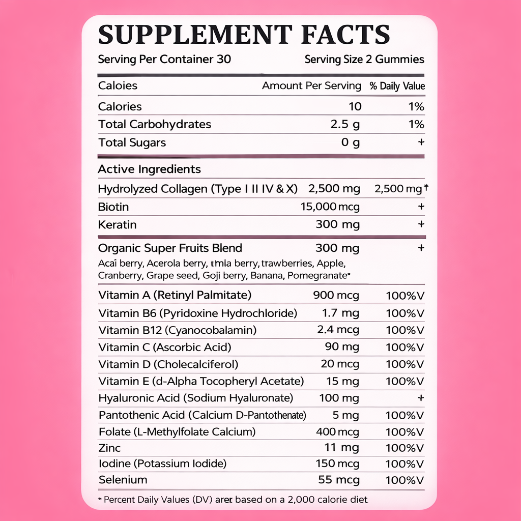 Collagen Gummies with Biotin for Hair, Skin, Nails, Bones & Joints - Unisex, 60 Gummies