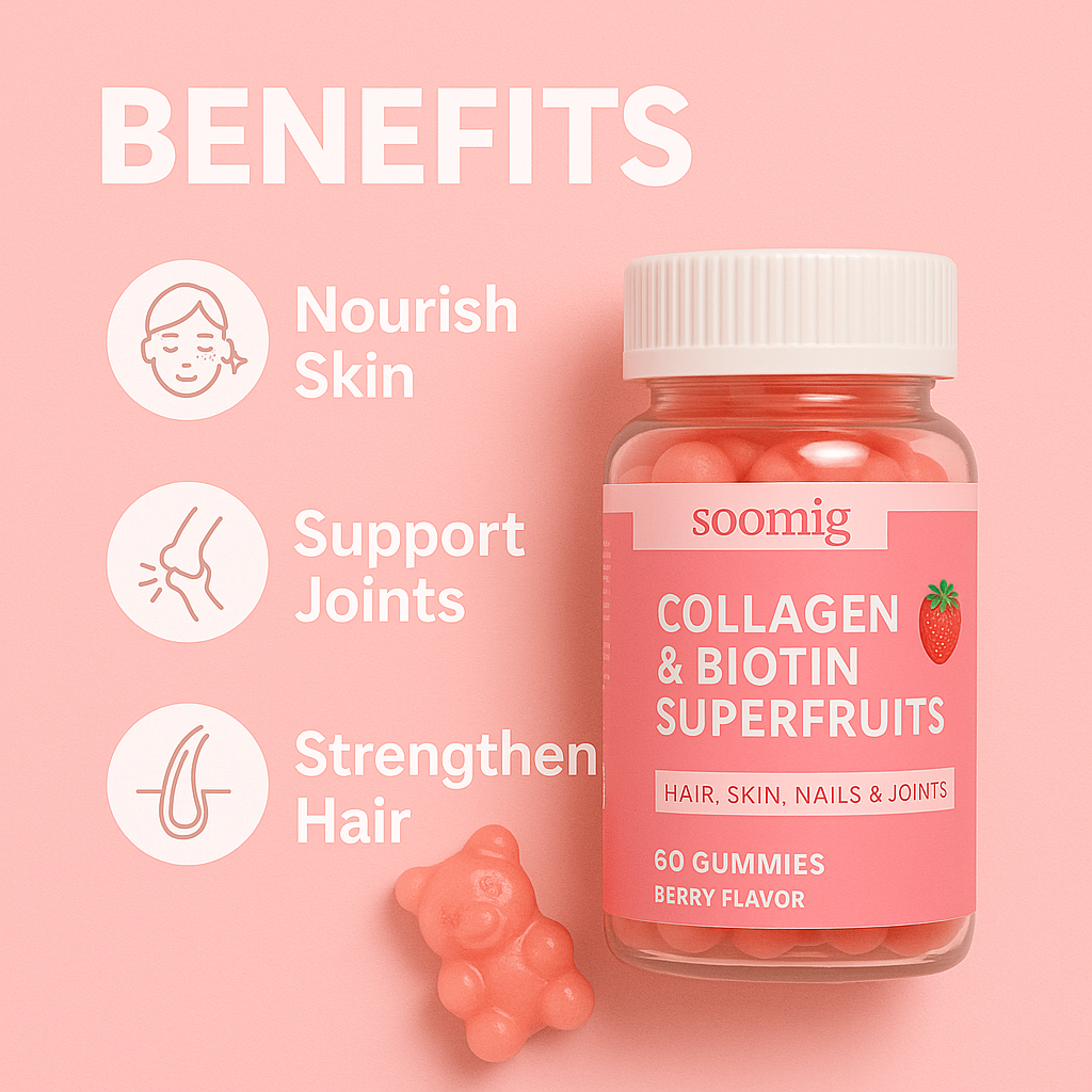 Collagen Gummies with Biotin for Hair, Skin, Nails, Bones & Joints - Unisex, 60 Gummies